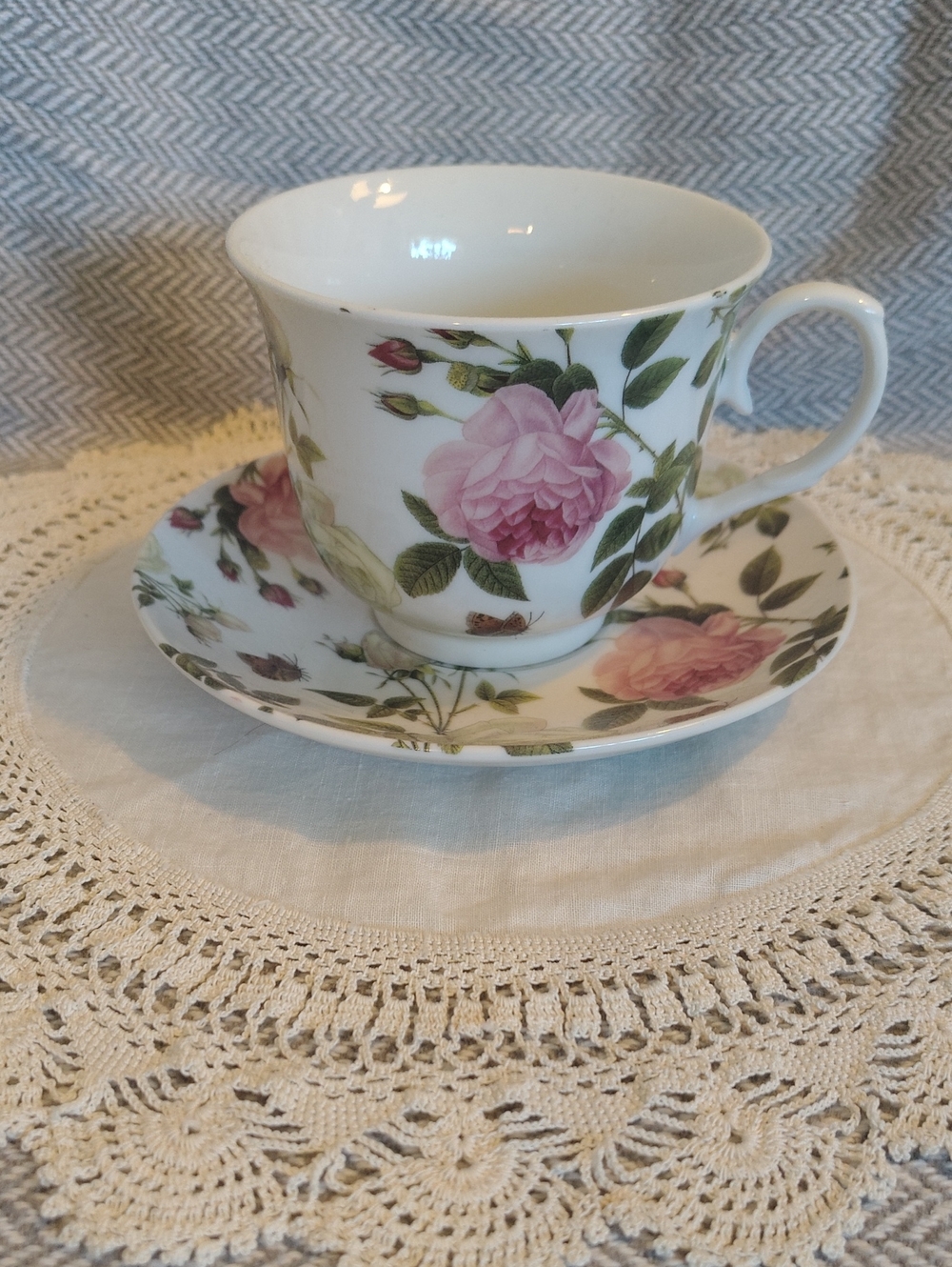 Pink Rose Porcelain Teacup and Saucer Set - Floral Pattern